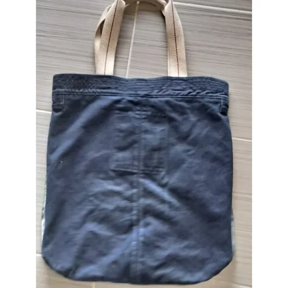 Hollister Blue Canvas Plaid Tote Bag With Red Logo & Cream Straps Y2K Preppy - Picture 5 of 8